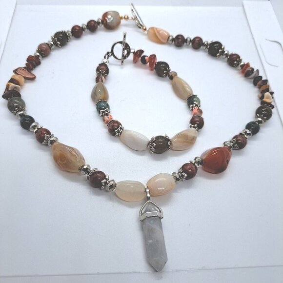 Artisan Made Agate 16" Necklace, 8.5" Bracelet, Set - Picture 3 of 7